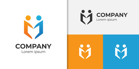 initial letter M modern logo design, connecting partnership people gradient logo illustration
