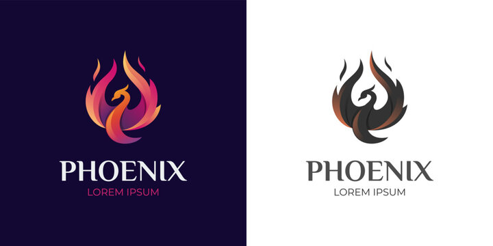 awesome flying phoenix gradient logo vector illustration two version