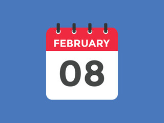 February 08 calendar reminder. 08th February daily calendar icon template. Vector illustration 
