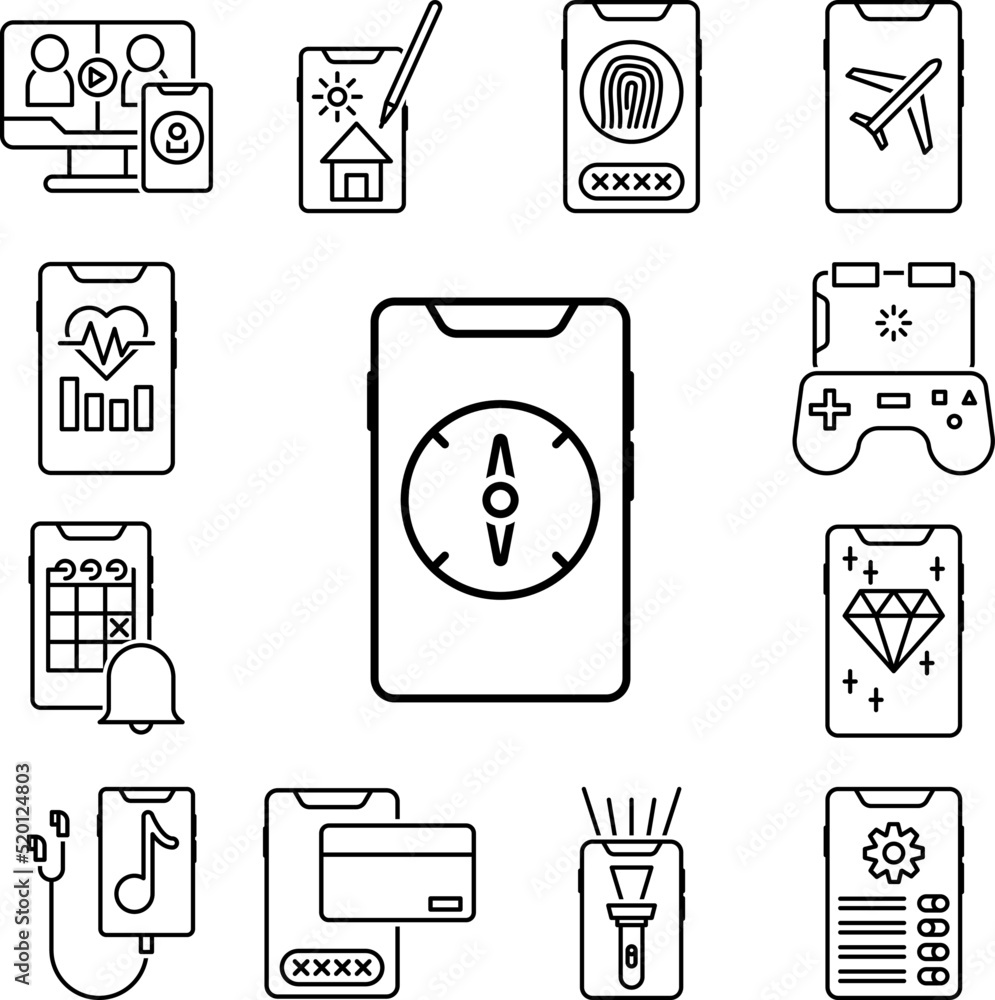 Poster smartphone compass icon in a collection with other items