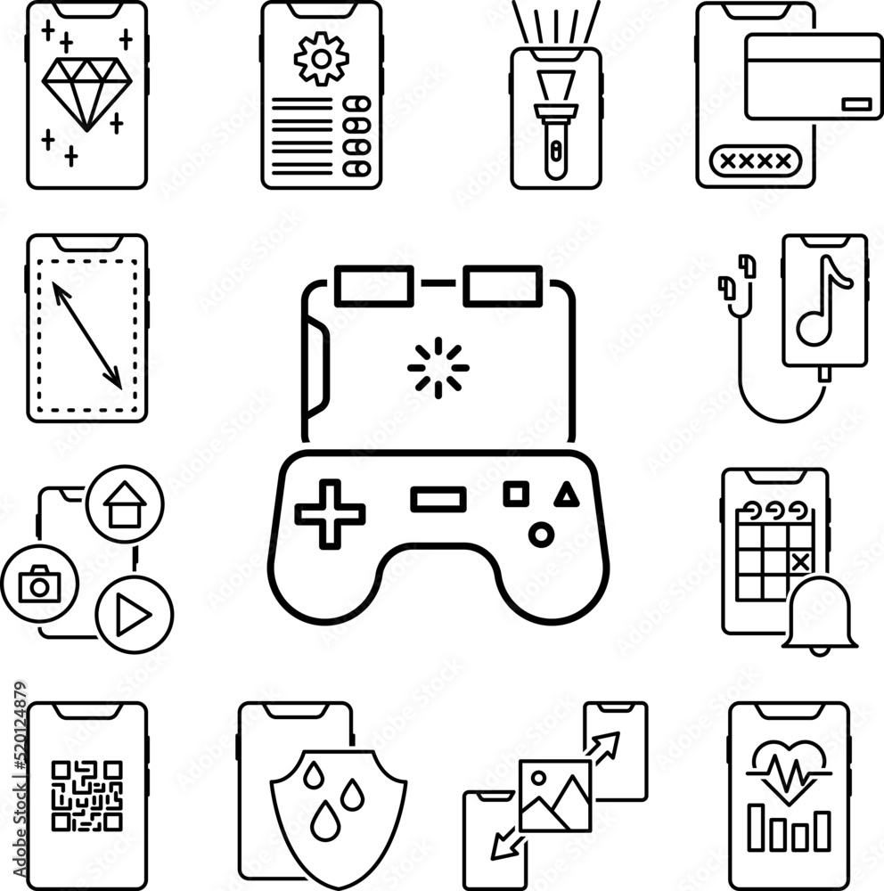 Poster smartphone videogame icon in a collection with other items
