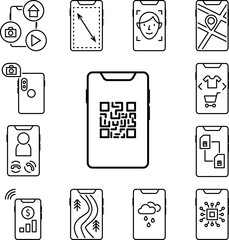 Smartphone QR icon in a collection with other items