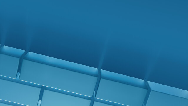 Translucent Blocks on a Blue Surface. Futuristic Tech Concept with space for text. 3D Render.