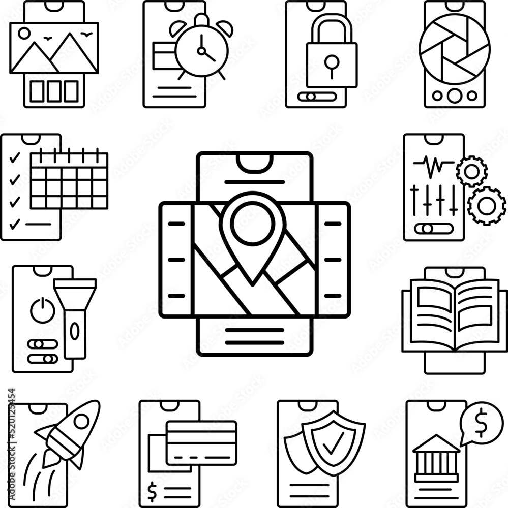 Poster smartphone map location icon in a collection with other items