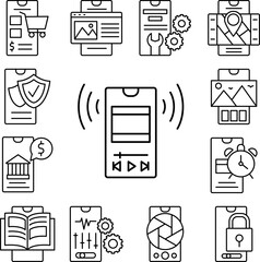 Smartphone music player icon in a collection with other items