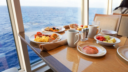 Dining Room Buffet aboard the abstract luxury cruise ship.
