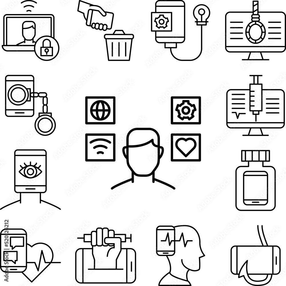 Poster application, man icon in a collection with other items