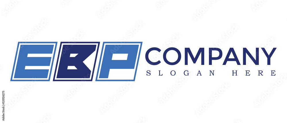 Poster ebp three letter rounded rectangle boxes shape element symbol digital initial technology media busin