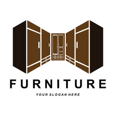 Wardrobe Logo Design, Furniture Clothes Place Illustration, Wood Craft Company Brand Icon Vector