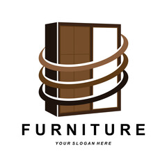 Wardrobe Logo Design, Furniture Clothes Place Illustration, Wood Craft Company Brand Icon Vector
