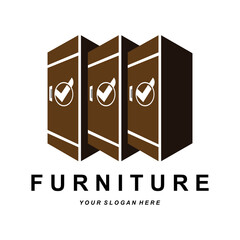 Wardrobe Logo Design, Furniture Clothes Place Illustration, Wood Craft Company Brand Icon Vector