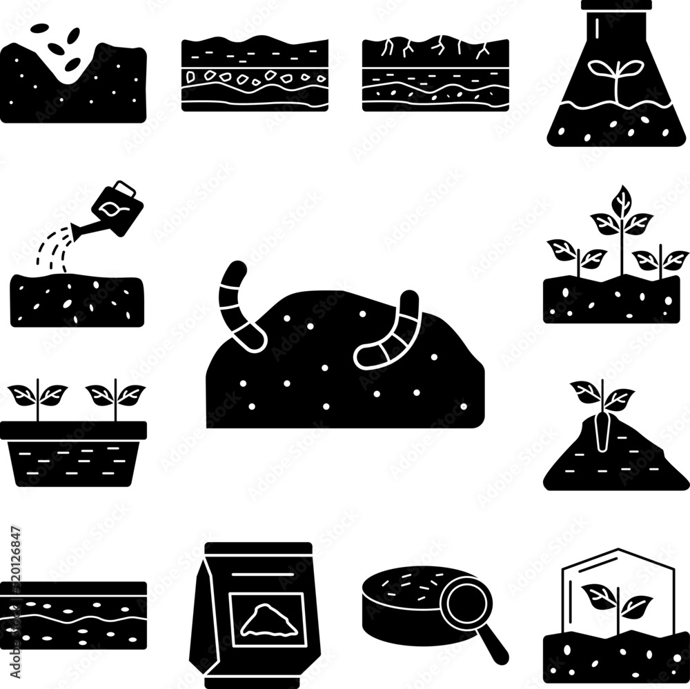 Poster worm soil icon in a collection with other items