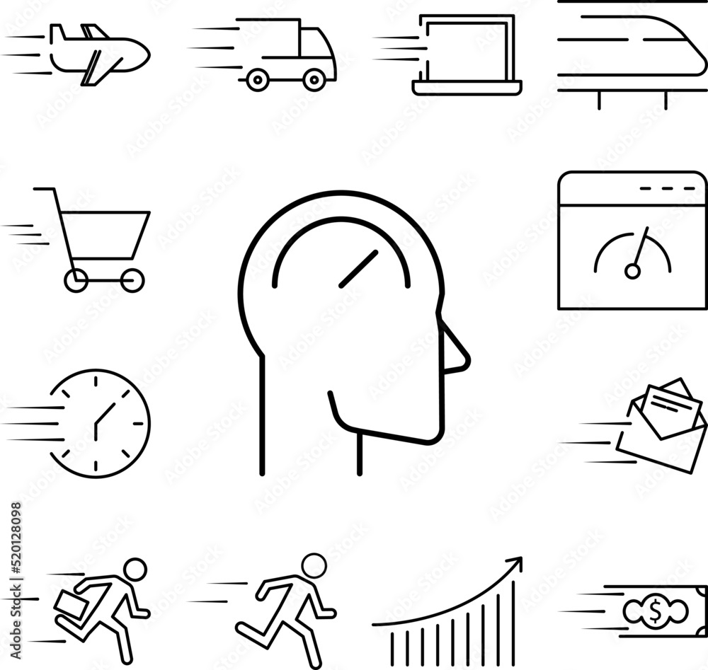 Poster speed thinking icon in a collection with other items