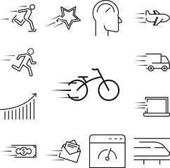 speed bicycle icon in a collection with other items