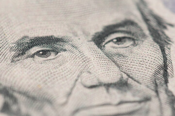 5 dollar bill close up, Portrait of Abraham Lincoln. U.S. president