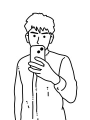 black and white of cute man cartoon for coloring