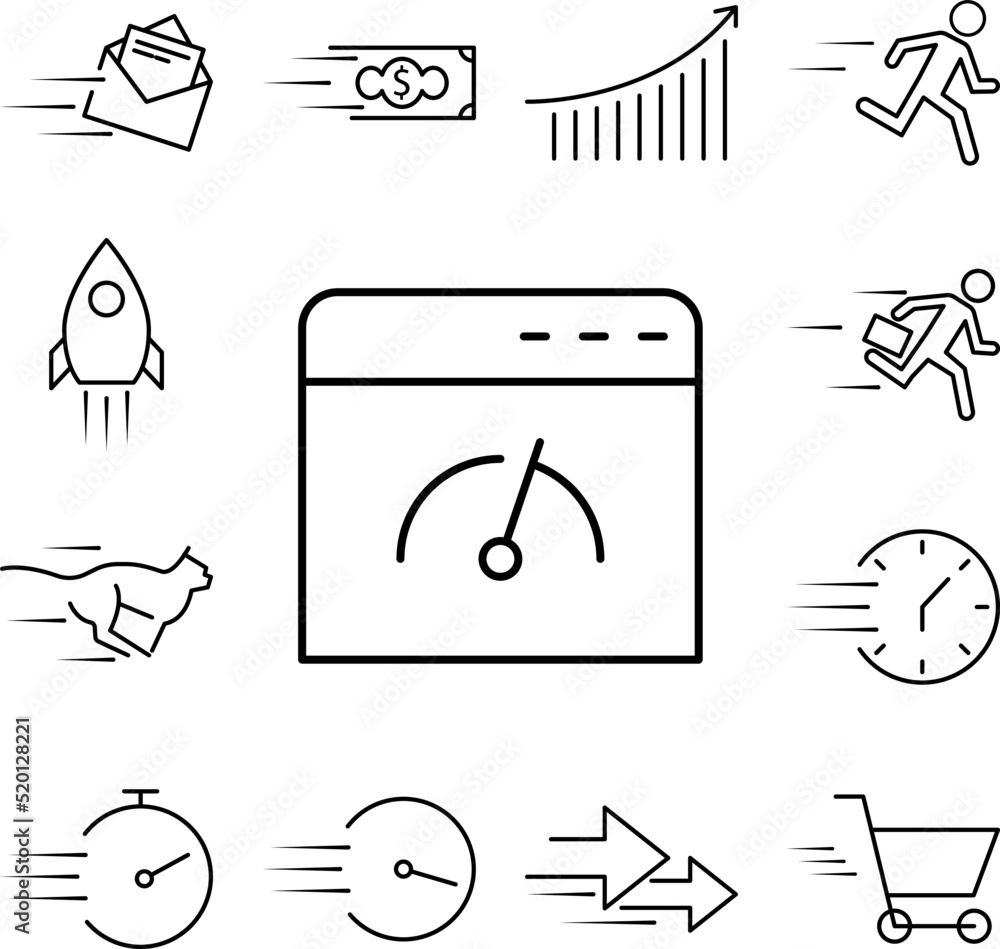 Poster speed speedometer icon in a collection with other items