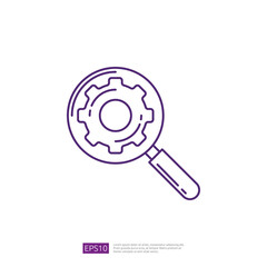 SEO Business Analysis Magnifying Glass Line icon and Gear