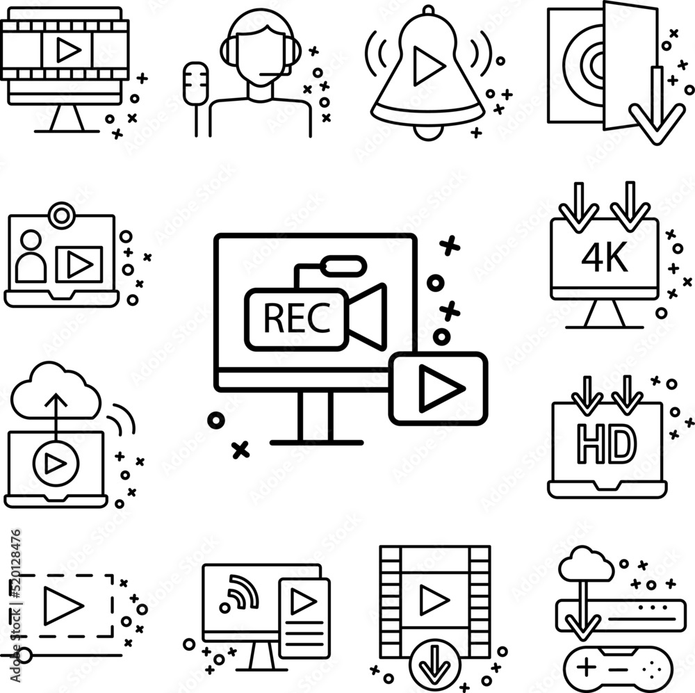 Poster recording monitor camera rec icon in a collection with other items