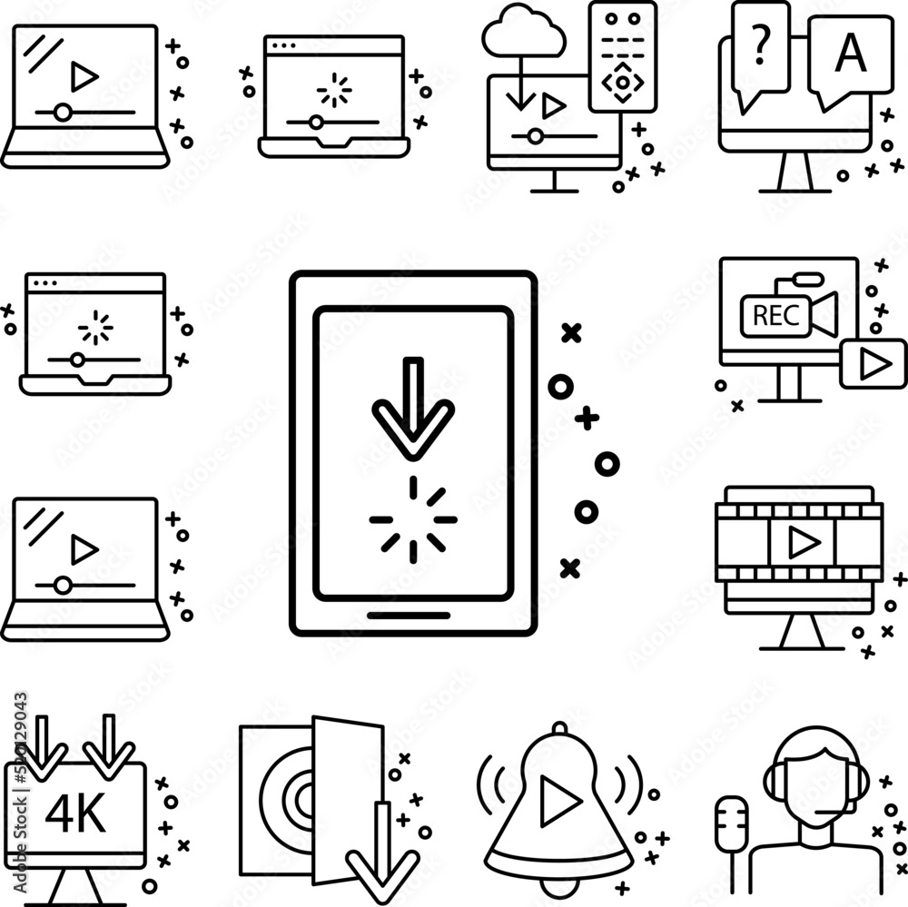 Poster loading video smartphone icon in a collection with other items