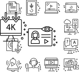 Woman eye play speak icon in a collection with other items