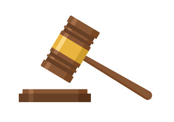 Auction hammer in flat design on white background. Auction bidding concept vector illustration.