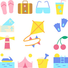 Kite, toy icon in a collection with other items