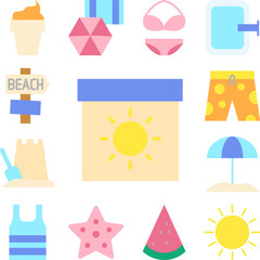 Calendar, sun, summer icon in a collection with other items