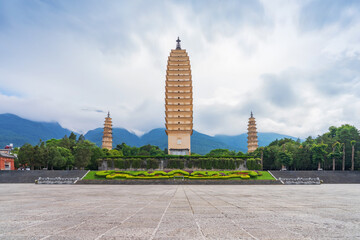 Ancient pagodas and tourist attractions in Dali Park, Yunnan Province, China