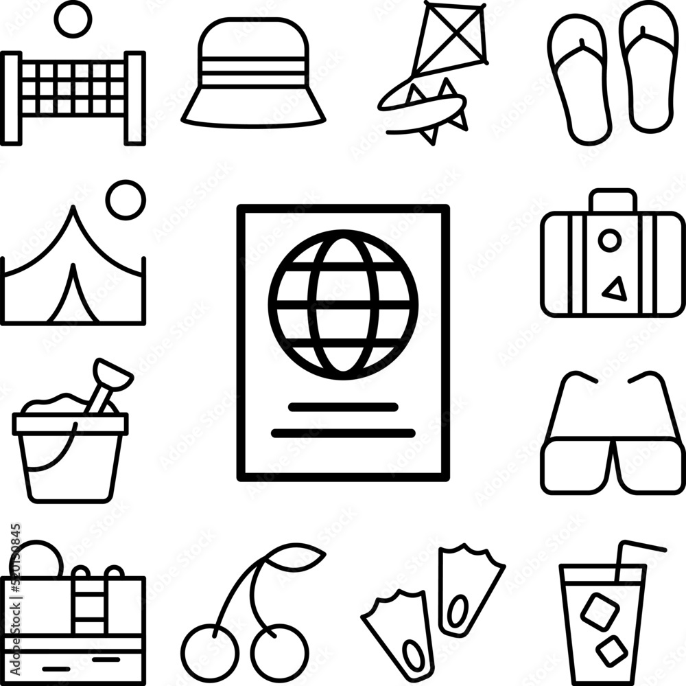 Poster passport, document icon in a collection with other items