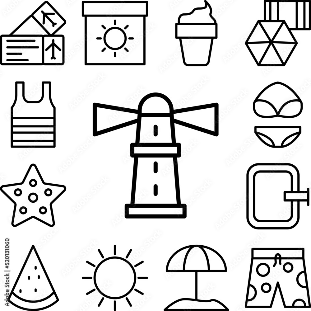 Poster lighthouse, building icon in a collection with other items