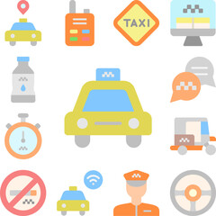 Taxi, car icon in a collection with other items
