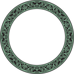 Vector green round oriental ornament. Arabic patterned circle of Iran, Iraq, Turkey, Syria. Persian frame, border..