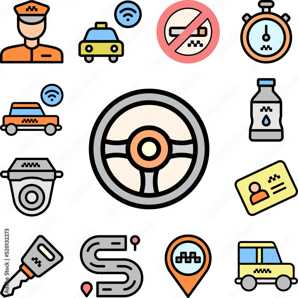 Poster steering wheel icon in a collection with other items