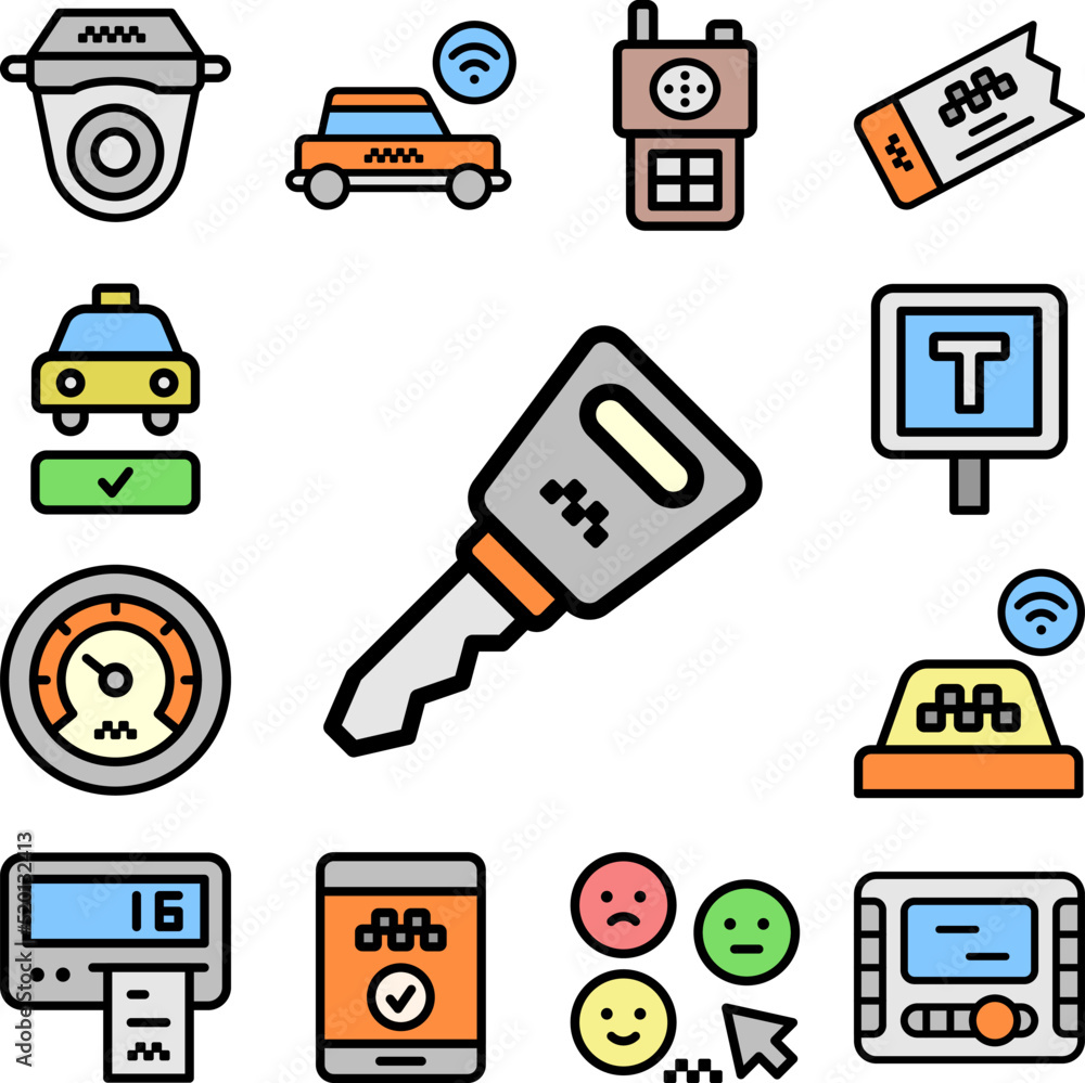 Poster car key icon in a collection with other items