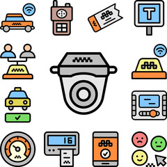 Cctv, camera icon in a collection with other items