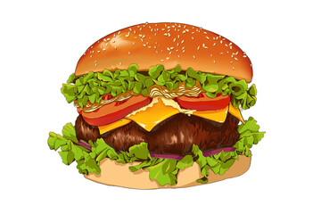 Hamburger with lettuce cheese and tomatoes