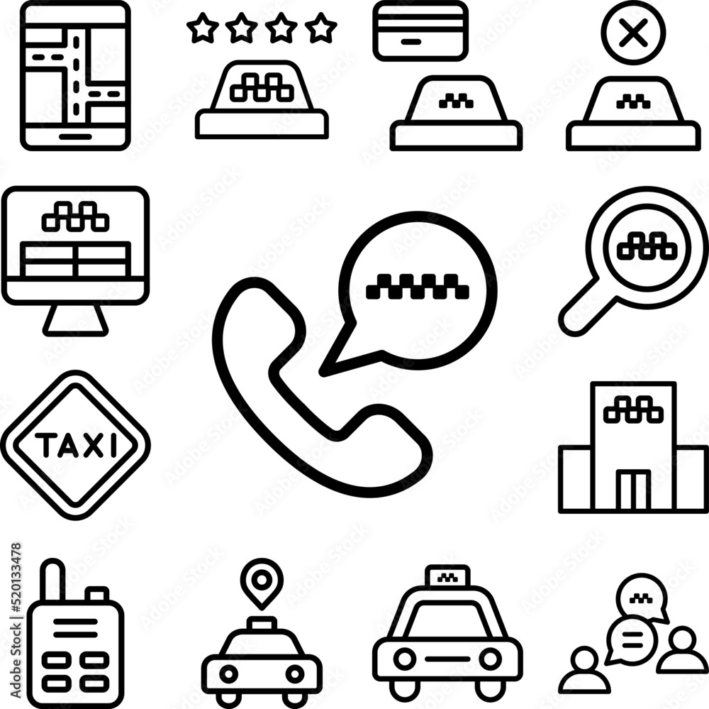 Poster call, bulb icon in a collection with other items