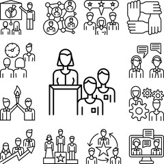 Orator, woman, men icon in a collection with other items