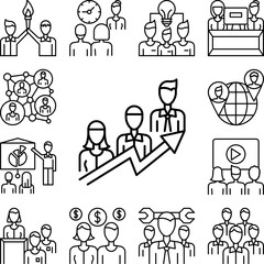 Arrow, team, chat icon in a collection with other items