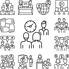 Team, worker, time, watch icon in a collection with other items