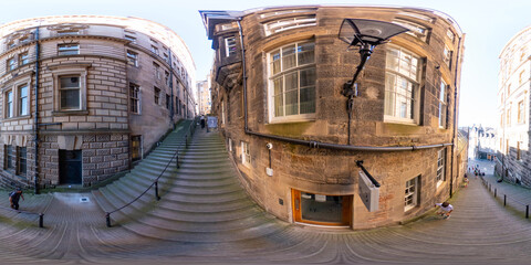 360 spherical photo histric district Edinburgh Scotland UK - obrazy, fototapety, plakaty