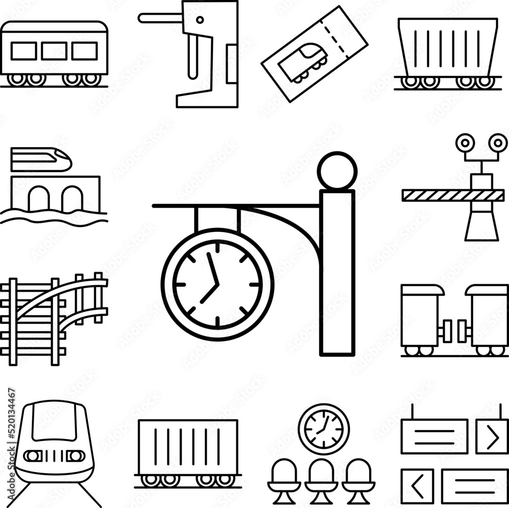 Poster clock station icon in a collection with other items