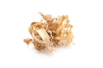 Pile of wood shavings isolated on white background