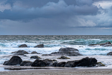 Rough surf under the dark clouds on the Oregon coast