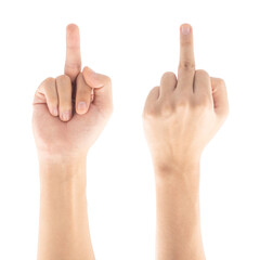Middle finger, Isolated on white background, Clipping path Included.