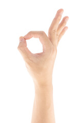 OK hand gesture, Isolated on white background, Clipping path Included.
