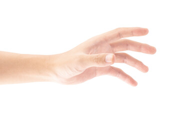 A hand that is holding or picking or gripping up something, Isolated on white background, Clipping path Included.