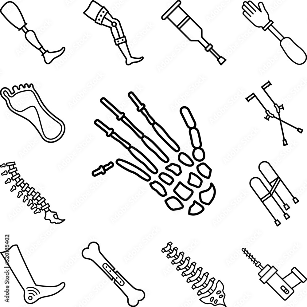 Poster fingers fracture bones icon in a collection with other items