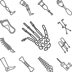 Fingers fracture bones icon in a collection with other items